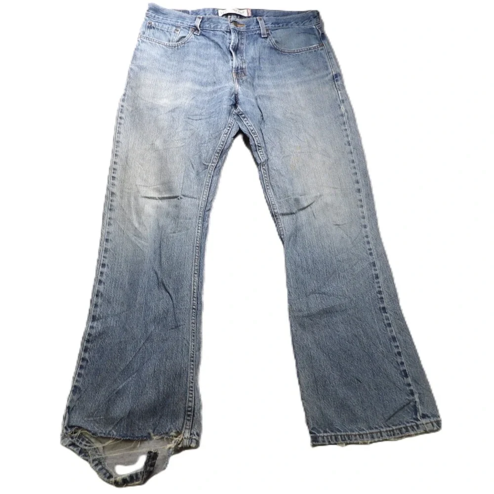VTG Y2K Levi's 527 Low Boot Cut Jeans Men 34x30 Distressed Light Blue Denim Logo